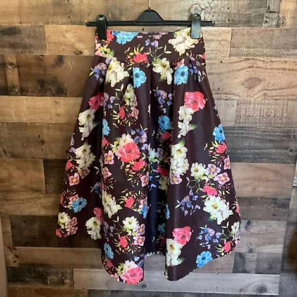 Jasmine High Low Skirt Waist Sash Brown Red Orange Pink Floral Junior Medium - Picture 12 of 12